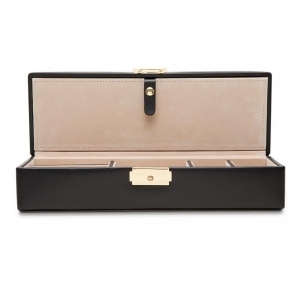 Wolf Heritage Long Sleek Jewelry Box in Black Faux Leather with Key Lock Closure - All