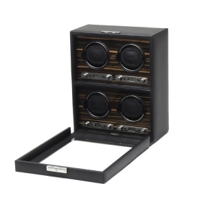 Wolf Roadster Men's 4 Watch Winder in Faux Leather w/ Glass Cover and Key Lock Closure - All
