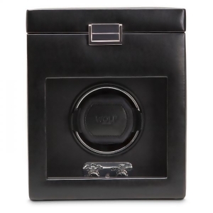 Wolf Heritage Men's Single Watch Winder Storage Box Black Faux Leather Glass Cover - All