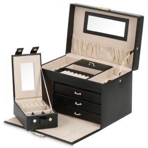 Wolf Hertiage Women's Mirrored Jewelry Box 3 Drawers Key Lock Removable Travel Case - All