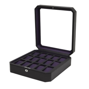 Wolf Windsor Fifteen Piece Watch Box in Black/Purple Faux Leather - All