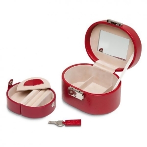 Wolf Heritage Women's Small Oval Red Mirrored Travel Jewelry Box with Removable Tray - All