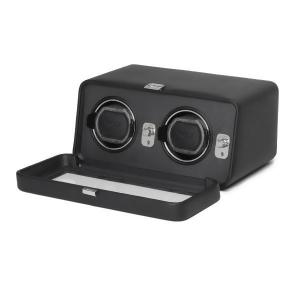 Wolf Windsor Double Dual Watch Winder w/ Cover in Black - All