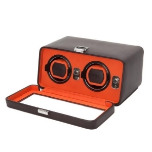 Wolf Windsor Double Dual Watch Winder w/ Cover in Brown/Orange - All