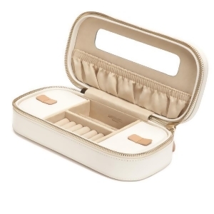 Wolf Chloe Zip Jewelry Case Box in Cream Pattern Leather - All