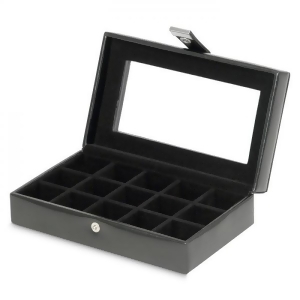 Wolf Heritage Men's Black Faux Leather Jewelry Box with Glass Top for Home or Travel - All