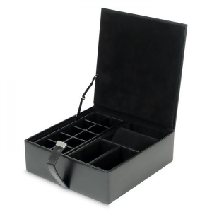 Wolf Heritage Men's Black Faux Leather Jewelry Box with Removable Travel Watch Case - All