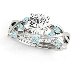 Twisted Round Aquamarines and Moissanites Bridal Sets Palladium 1.23ct - All