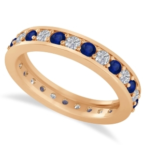 Diamond and Blue Sapphire Eternity Wedding Band 14k Rose Gold 1.08ct - All