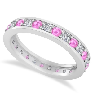 Diamond and Pink Sapphire Eternity Wedding Band 14k White Gold 1.08ct - All