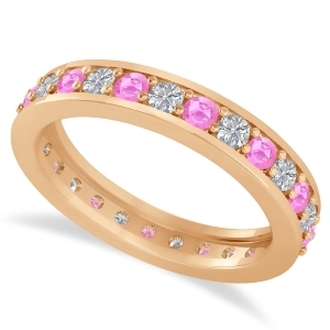 Diamond and Pink Sapphire Eternity Wedding Band 14k Rose Gold 1.08ct - All