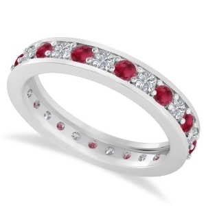 Diamond and Ruby Eternity Wedding Band 14k White Gold 1.08ct - All