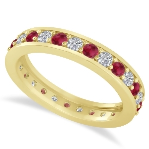 Diamond and Ruby Eternity Wedding Band 14k Yellow Gold 1.08ct - All