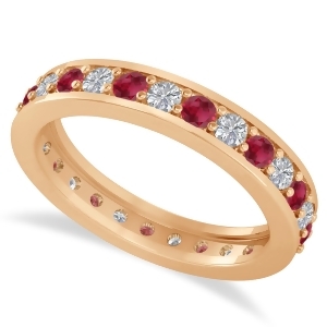 Diamond and Ruby Eternity Wedding Band 14k Rose Gold 1.08ct - All