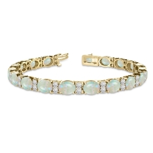 Diamond and Oval Cut Opal Tennis Bracelet 14k Yellow Gold 13.62ct - All