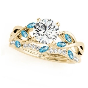 Twisted Round Blue Topazes and Moissanites Bridal Sets 14k Yellow Gold 0.73ct - All