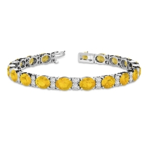 Diamond and Oval Cut Yellow Sapphire Tennis Bracelet 14k White Gold 13.62ct - All
