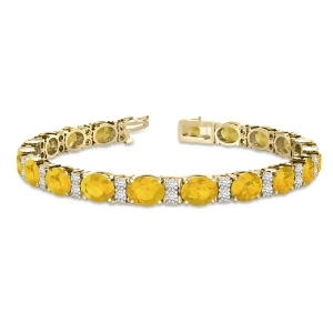 Diamond and Oval Cut Yellow Sapphire Tennis Bracelet 14k Yellow Gold 13.62ct - All