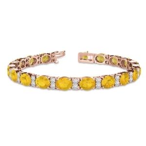 Diamond and Oval Cut Yellow Sapphire Tennis Bracelet 14k Rose Gold 13.62ct - All