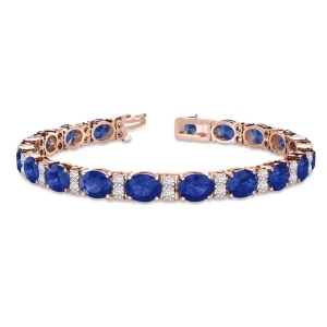 Diamond and Oval Cut Sapphire Tennis Bracelet 14k Rose Gold 13.62ctw - All