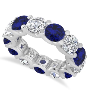 Diamond and Blue Sapphire Eternity Wedding Band 14k White Gold 11.00ct - All