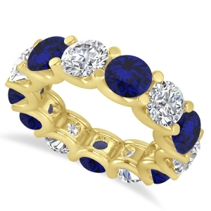 Diamond and Blue Sapphire Eternity Wedding Band 14k Yellow Gold 11.00ct - All