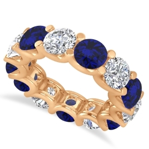 Diamond and Blue Sapphire Eternity Wedding Band 14k Rose Gold 11.00ct - All