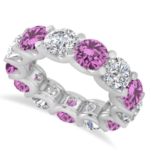 Diamond and Pink Sapphire Eternity Wedding Band 14k White Gold 11.00ct - All