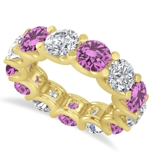 Diamond and Pink Sapphire Eternity Wedding Band 14k Yellow Gold 11.00ct - All