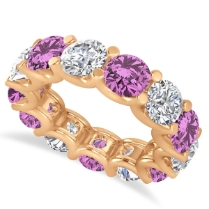 Diamond and Pink Sapphire Eternity Wedding Band 14k Rose Gold 11.00ct - All