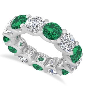 Diamond and Emerald Eternity Wedding Band 14k White Gold 11.00ct - All