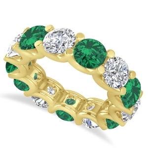 Diamond and Emerald Eternity Wedding Band 14k Yellow Gold 11.00ct - All