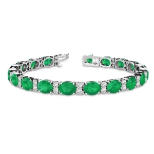 Diamond and Oval Cut Emerald Tennis Bracelet 14k White Gold 13.62ctw - All