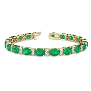 Diamond and Oval Cut Emerald Tennis Bracelet 14k Yellow Gold 13.62ctw - All