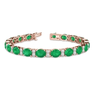 Diamond and Oval Cut Emerald Tennis Bracelet 14k Rose Gold 13.62ctw - All