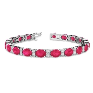 Diamond and Oval Cut Ruby Tennis Bracelet 14k White Gold 13.62ctw - All