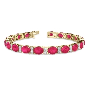Diamond and Oval Cut Ruby Tennis Bracelet 14k Yellow Gold 13.62ctw - All