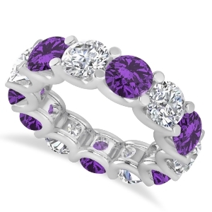 Diamond and Amethyst Eternity Wedding Band 14k White Gold 11.00ct - All
