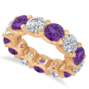 Diamond and Amethyst Eternity Wedding Band 14k Rose Gold 11.00ct - All