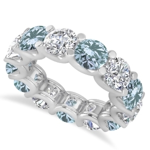 Diamond and Aquamarine Eternity Wedding Band 14k White Gold 11.00ct - All