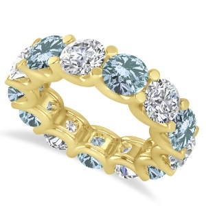 Diamond and Aquamarine Eternity Wedding Band 14k Yellow Gold 11.00ct - All