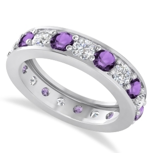 Diamond and Amethyst Eternity Wedding Band 14k White Gold 2.85ct - All