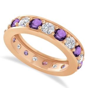 Diamond and Amethyst Eternity Wedding Band 14k Rose Gold 2.85ct - All