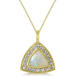 Opal Trillion Cut Halo Pendant Necklace 14k Yellow Gold 1.11ct - All