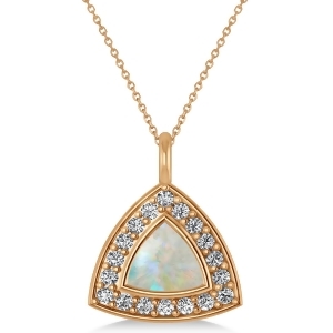 Opal Trillion Cut Halo Pendant Necklace 14k Rose Gold 1.11ct - All