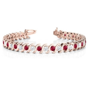 Ruby and Diamond Tennis S Link Bracelet 14k Rose Gold 4.00ct - All
