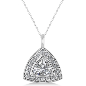 Diamond Trillion Cut Halo Pendant Necklace 14k White Gold 1.86ct - All