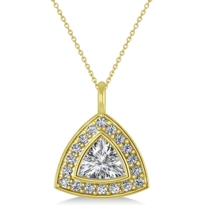 Diamond Trillion Cut Halo Pendant Necklace 14k Yellow Gold 1.86ct - All