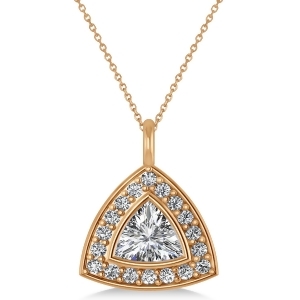 Diamond Trillion Cut Halo Pendant Necklace 14k Rose Gold 1.86ct - All