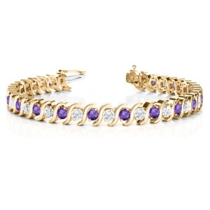 Amethyst and Diamond Tennis S Link Bracelet 14k Yellow Gold 4.00ct - All